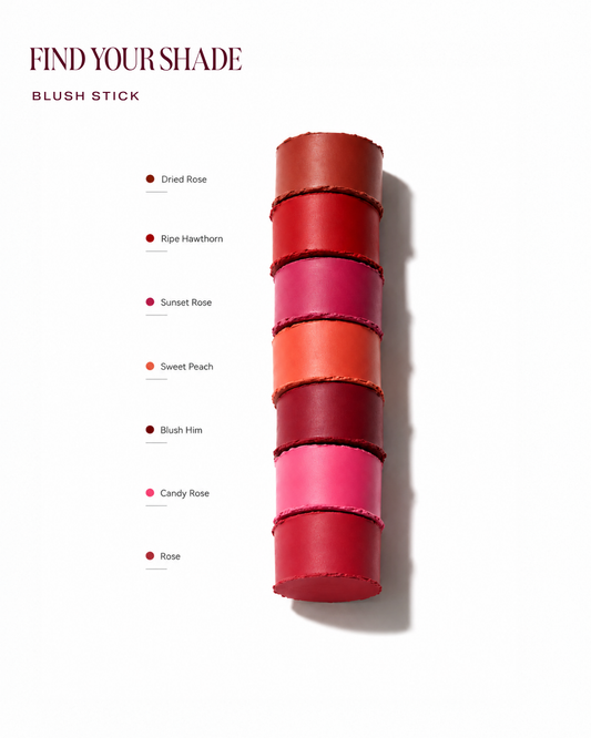 Find Your Shade - Blush Stick shade chart, Dried Rose to Rose