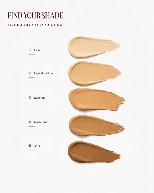 Find Your Shade - Hydra Boost CC Cream shade chart, Light to Dark