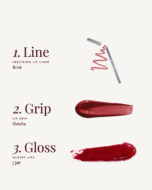 The Gotcha Lip Trio: 1. Line with Brink, 2. Grip with Gotcha, 3. Gloss with J Jett